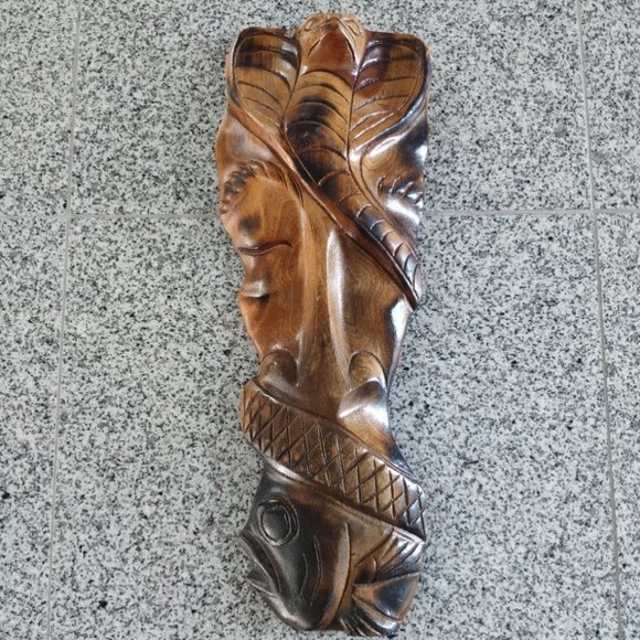 Abstract Wooden Mask Artwork VTG Hand Carved Wall Art Cobra Fish Man 20" - Picture 8 of 9